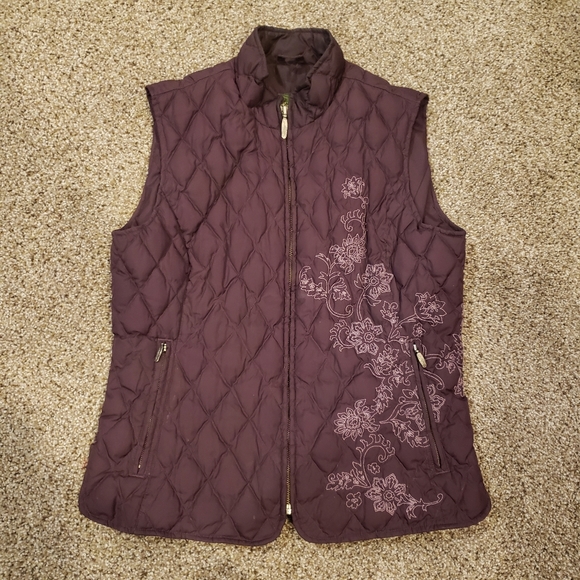 Eddie Bauer Quilted Vest Premium Goose Down Floral Embroidered Purple Medium - Picture 1 of 9